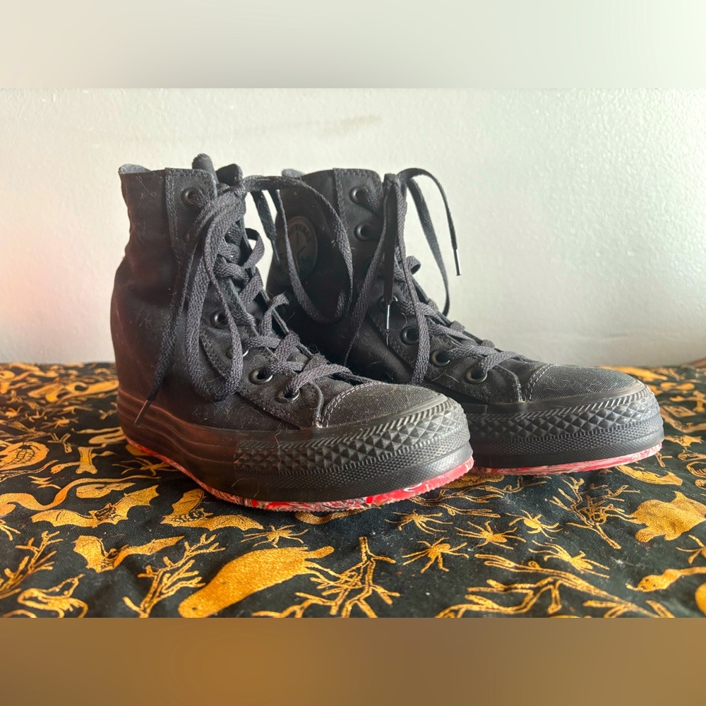 Black Converse Hidden Wedge Heel With Pink Marble Bottoms - Converse 7 Womens 9